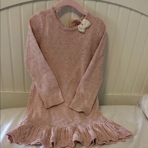 Pink Knit Kids Dress with Bow Accent